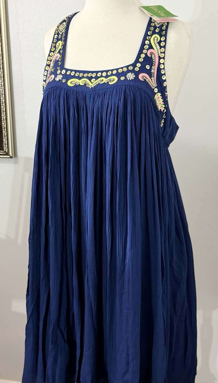 Lilly Pulitzer NWT Lorna Trapeze Dress Resort Navy $198 Size M Beaded Sequin